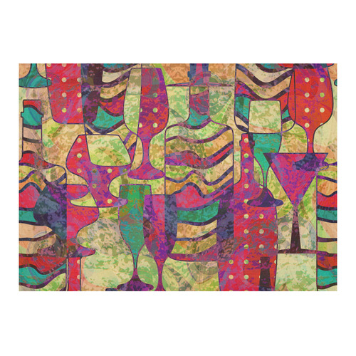 Colorful Abstract Bottles and Wine Glasses Cotton Linen Tablecloth 60"x 84"