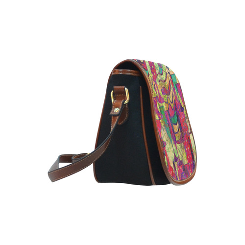 Colorful Abstract Bottles and Wine Glasses Saddle Bag/Small (Model 1649)(Flap Customization)