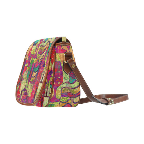 Colorful Abstract Bottles and Wine Glasses Saddle Bag/Small (Model 1649) Full Customization
