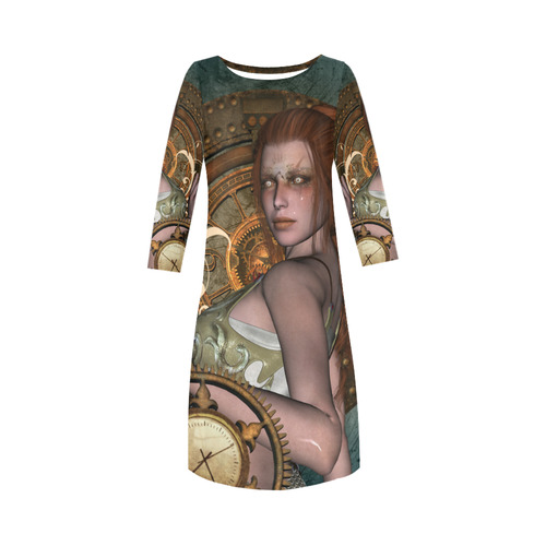 The steampunk lady with awesome eyes, clocks Round Collar Dress (D22)