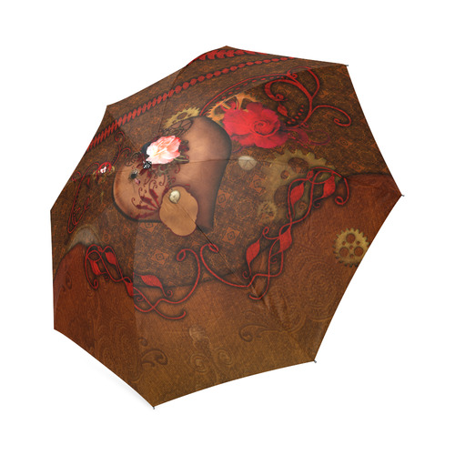 Steampunk heart with roses, valentines Foldable Umbrella (Model U01)