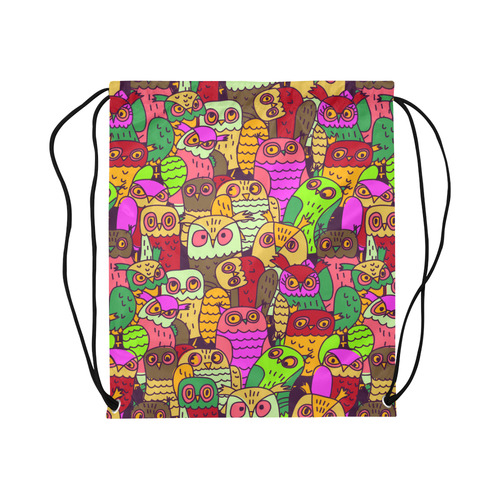Cute Colorful Owls Nature Pattern Large Drawstring Bag Model 1604 (Twin Sides)  16.5"(W) * 19.3"(H)