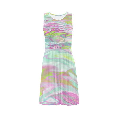 Pastel Iridescent Marble Waves Pattern Sleeveless Ice Skater Dress (D19)