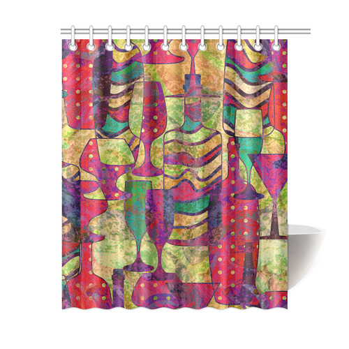 Colorful Abstract Bottles and Wine Glasses Shower Curtain 60"x72"
