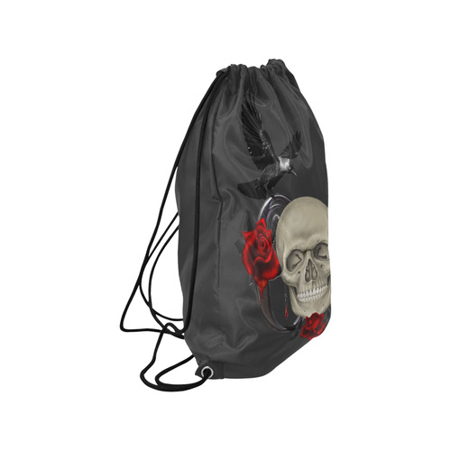 Gothic Skull With Raven And Roses Medium Drawstring Bag Model 1604 (Twin Sides) 13.8"(W) * 18.1"(H)