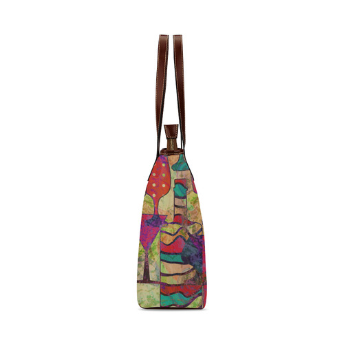 Colorful Abstract Bottles and Wine Glasses Shoulder Tote Bag (Model 1646)