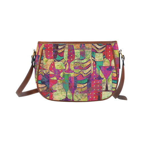 Colorful Abstract Bottles and Wine Glasses Saddle Bag/Small (Model 1649) Full Customization