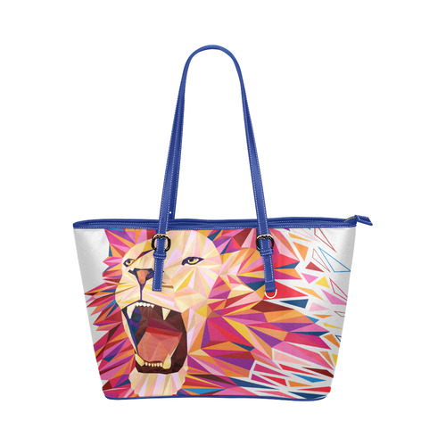 lion roaring polygon triangles Leather Tote Bag/Small (Model 1651)