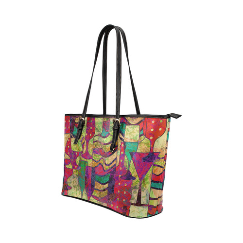 Colorful Abstract Bottles and Wine Glasses Leather Tote Bag/Small (Model 1651)