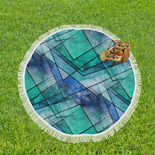 Aqua Shards Circular Beach Shawl 59"x 59"