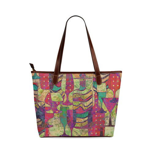 Colorful Abstract Bottles and Wine Glasses Shoulder Tote Bag (Model 1646)