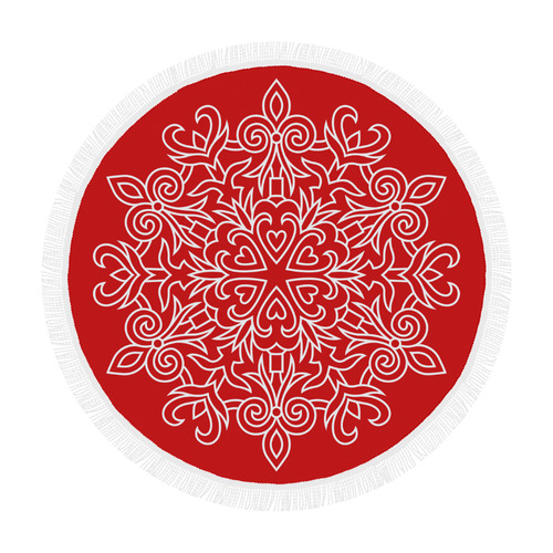 Symbol Ornaments Lily Heart Mandala White Circular Beach Shawl 59"x 59"