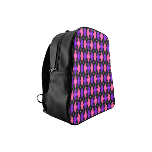 Pink And Purple Argyle On Black School Backpack (Model 1601)(Small)