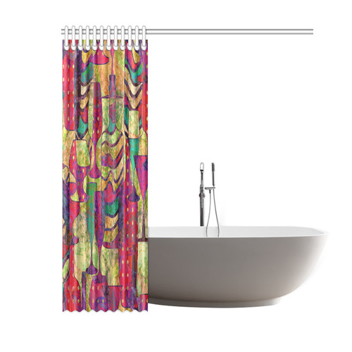 Colorful Abstract Bottles and Wine Glasses Shower Curtain 60"x72"