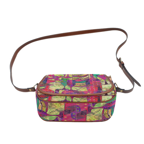 Colorful Abstract Bottles and Wine Glasses Saddle Bag/Small (Model 1649) Full Customization