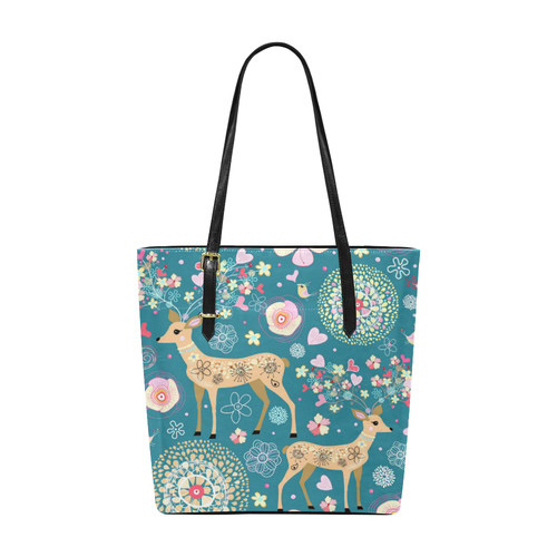 Love Birds Hearts Flowers Deer Valentine Euramerican Tote Bag/Small (Model 1655)