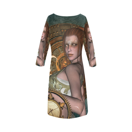 The steampunk lady with awesome eyes, clocks Round Collar Dress (D22)