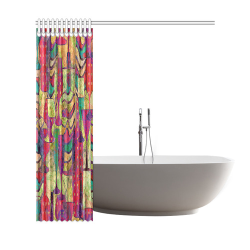 Colorful Abstract Bottles and Wine Glasses Shower Curtain 69"x72"