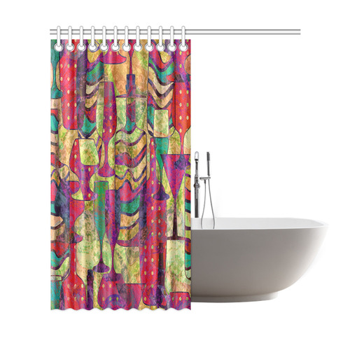 Colorful Abstract Bottles and Wine Glasses Shower Curtain 69"x72"