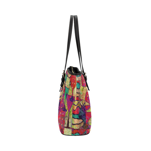Colorful Abstract Bottles and Wine Glasses Leather Tote Bag/Small (Model 1651)