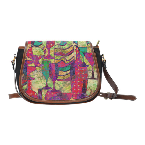 Colorful Abstract Bottles and Wine Glasses Saddle Bag/Small (Model 1649)(Flap Customization)
