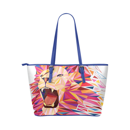 lion roaring polygon triangles Leather Tote Bag/Small (Model 1651)