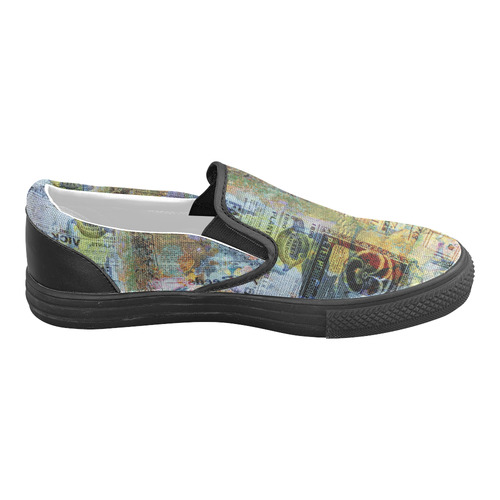 Old Newspaper Colorful Painting Splashes Slip-on Canvas Shoes for Men/Large Size (Model 019)