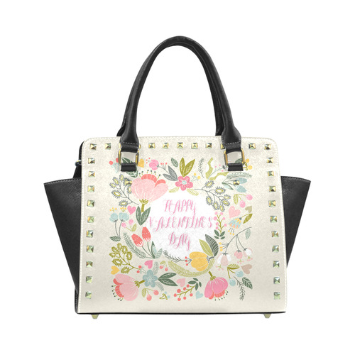 Beautiful Floral Valentine's Day Pattern Rivet Shoulder Handbag (Model 1645)