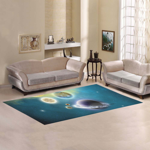 Space scenario with  meteorite sun and planets Area Rug 7'x3'3''