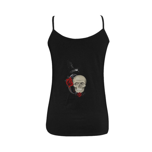 Gothic Skull With Raven And Roses Women's Spaghetti Top (USA Size) (Model T34)