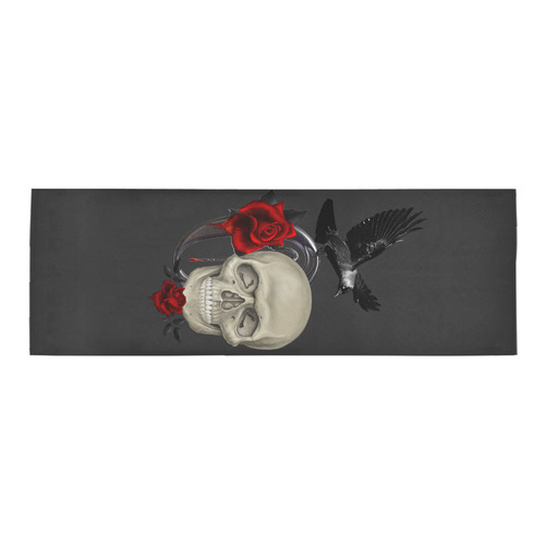 Gothic Skull With Raven And Roses Area Rug 9'6''x3'3''
