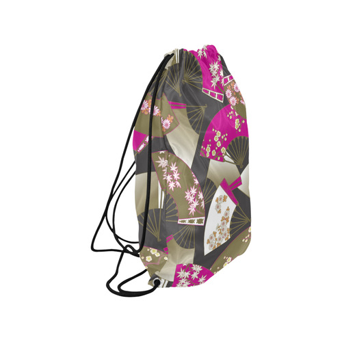 Beautiful Floral Fans Vintage Japanese Sakura Small Drawstring Bag Model 1604 (Twin Sides) 11"(W) * 17.7"(H)