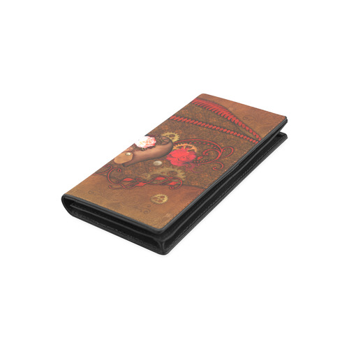 Steampunk heart with roses, valentines Women's Leather Wallet (Model 1611)