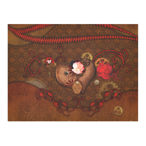 Steampunk heart with roses, valentines Cotton Linen Tablecloth 52"x 70"