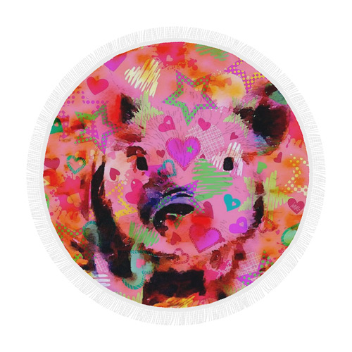 sweet Piglet graffiti Circular Beach Shawl 59"x 59"