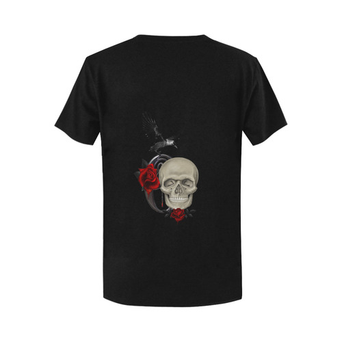 Gothic Skull With Raven And Roses Women's T-Shirt in USA Size (Two Sides Printing)