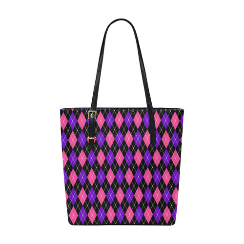 Pink And Purple Argyle On Black Euramerican Tote Bag/Small (Model 1655)