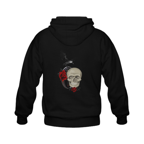 Gothic Skull With Raven And Roses Gildan Full Zip Hooded Sweatshirt (Model H02)
