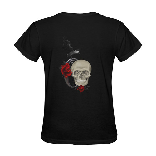 Gothic Skull With Raven And Roses Sunny Women's T-shirt (Model T05)