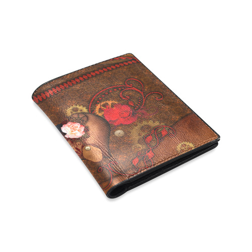 Steampunk heart with roses, valentines Men's Leather Wallet (Model 1612)