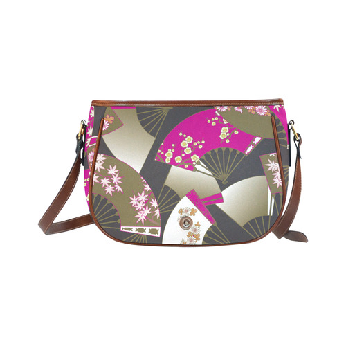 Beautiful Floral Fans Vintage Japanese Sakura Saddle Bag/Large (Model 1649)