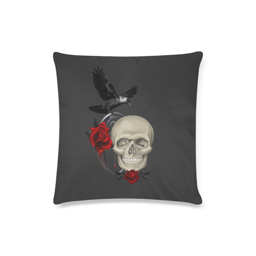 Gothic Skull With Raven And Roses Custom Zippered Pillow Case 16"x16"(Twin Sides)