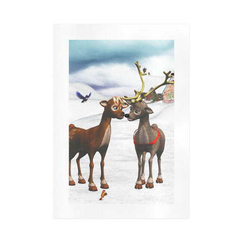 The reindeer love in a winter landscape Christmas Art Print 16‘’x23‘’