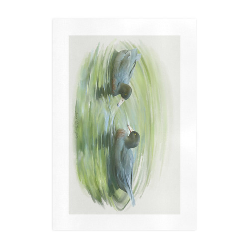 Blue Ducks in Pond. watercolor birds Art Print 19‘’x28‘’