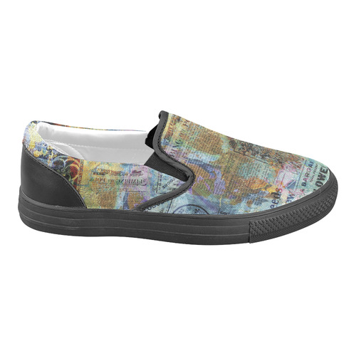 Old Newspaper Colorful Painting Splashes Slip-on Canvas Shoes for Men/Large Size (Model 019)