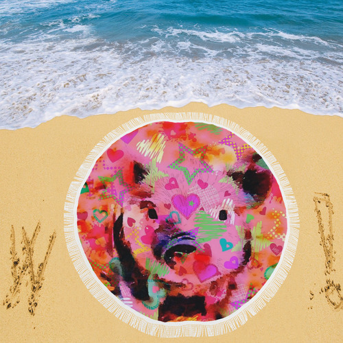 sweet Piglet graffiti Circular Beach Shawl 59"x 59"