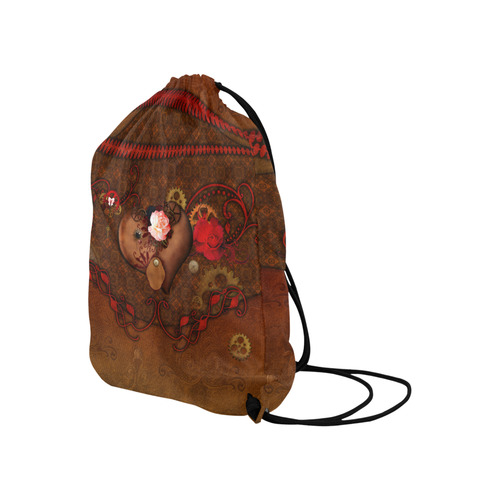 Steampunk heart with roses, valentines Large Drawstring Bag Model 1604 (Twin Sides)  16.5"(W) * 19.3"(H)