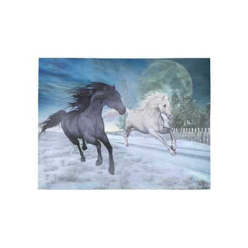 Two horses galloping through a winter landscape Area Rug 5'3''x4'