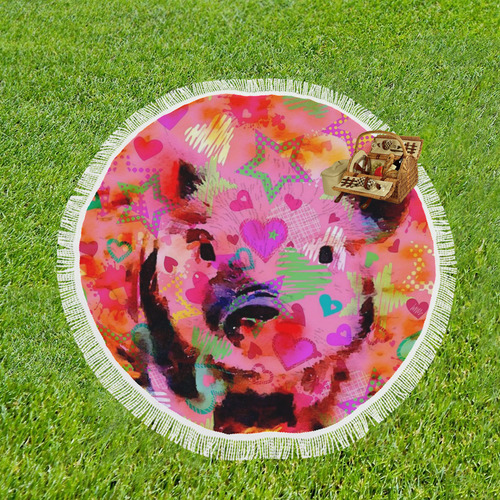 sweet Piglet graffiti Circular Beach Shawl 59"x 59"