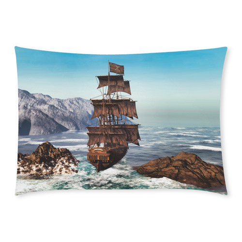 A pirate ship sails through the coastal Custom Rectangle Pillow Case 20x30 (One Side)